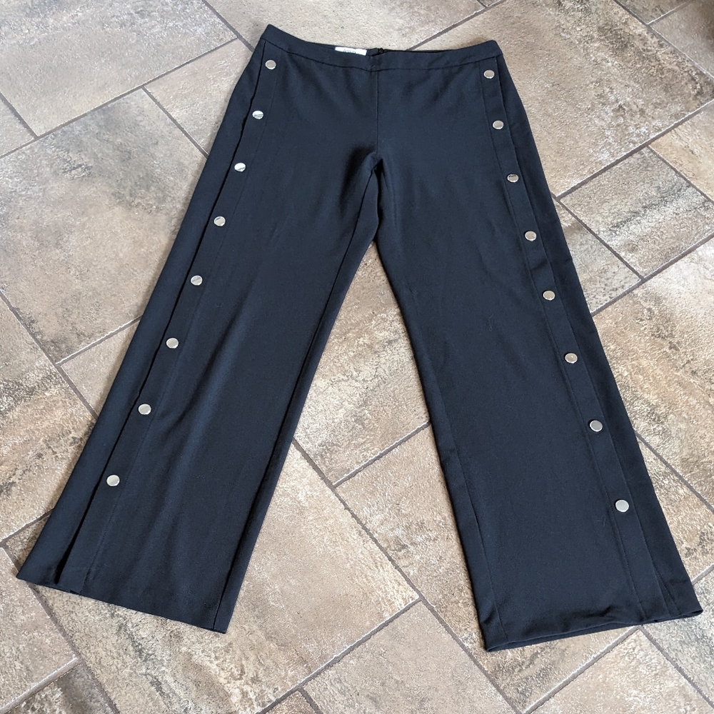 Tenax Dressy Elegant Edgy Work Pants Size L ( 46 Italy size) Black Snap Detail